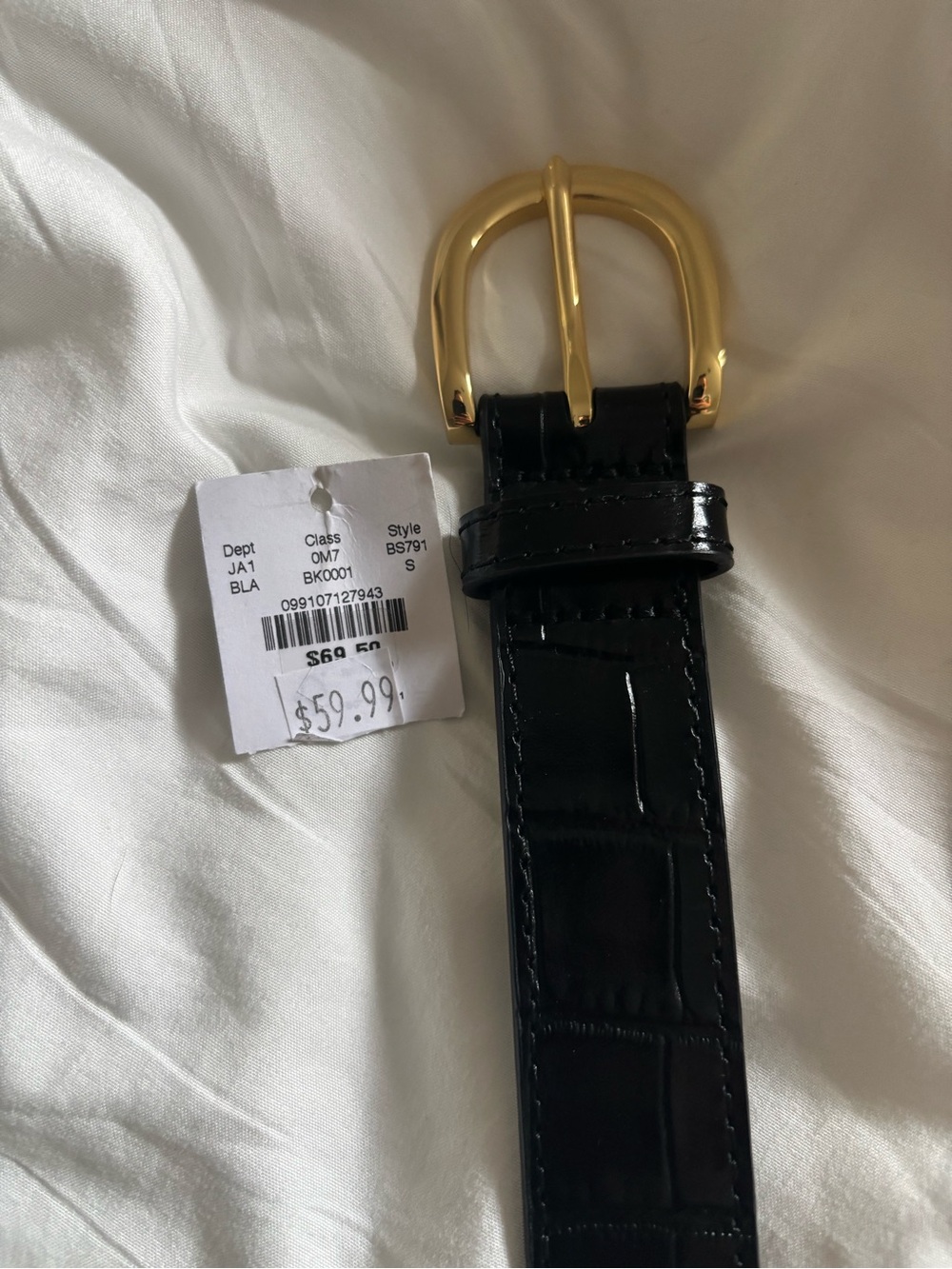 J. Crew Black Italian Leather Belt with Gold Buckle